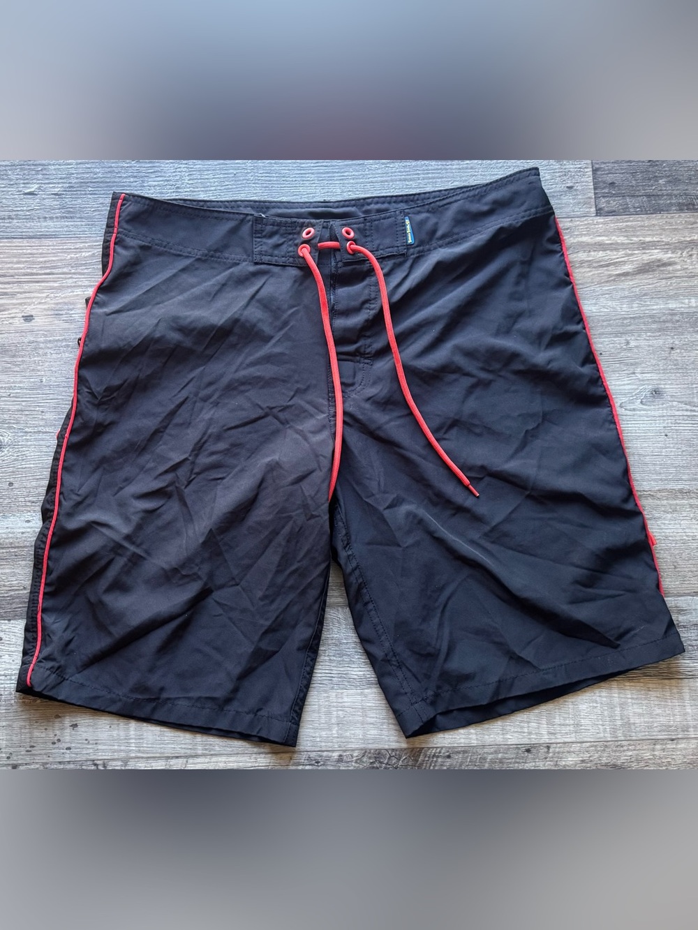 Size large banana Boat Mens Swim Shorts Black with Red Trim zipper pocket trunks